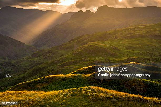pike o’ stickle, lake district sunset. cumbria. uk. - pike o stickle stock pictures, royalty-free photos & images