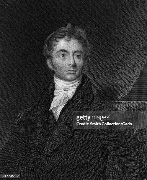 Engraved portrait of Robert Southey, English poet of the Romantic school, one of the so-called "Lake Poets", and Poet Laureate for 30 years from 1813...