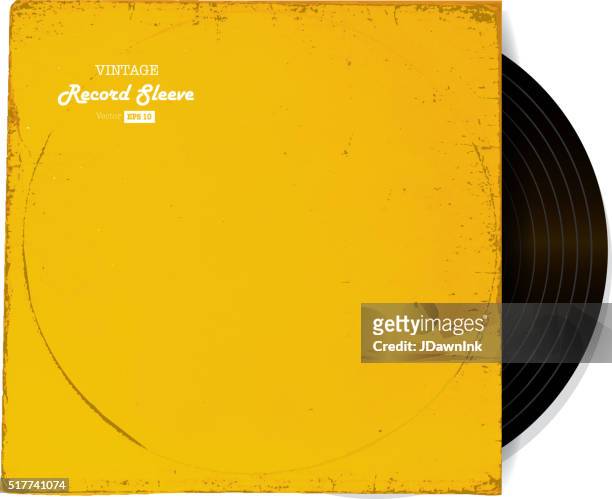 vintage worn vinyl record sleeve blank in yellow - record stock illustrations