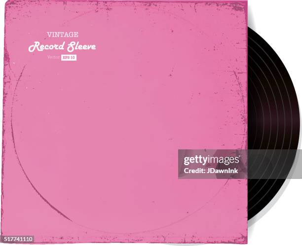 vintage worn vinyl record sleeve blank in pink - vinyl sleeve stock illustrations