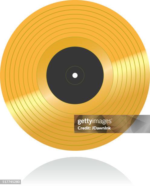 colored vinyl record in gold - golden record stock illustrations