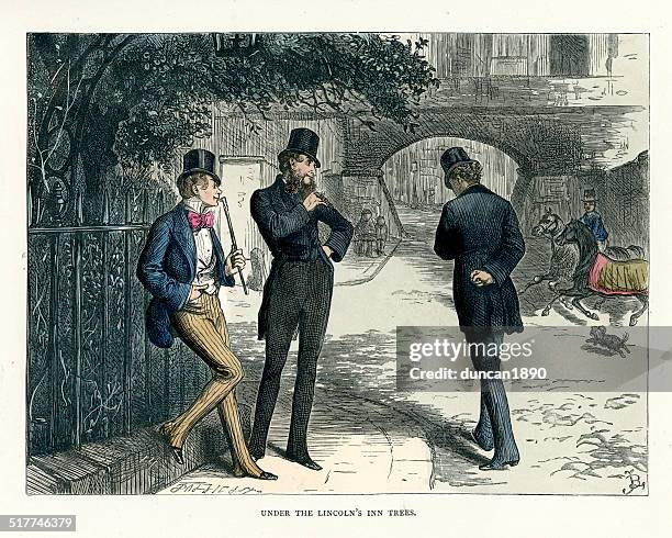 bleak house - under the lincoln's inn trees - charles dickens stock illustrations