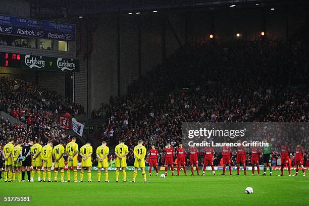 Liverpool and Charlton players observe a minutes silence before the FA Barclays Premiership match between Liverpool and Charlton Athletic at Anfield...