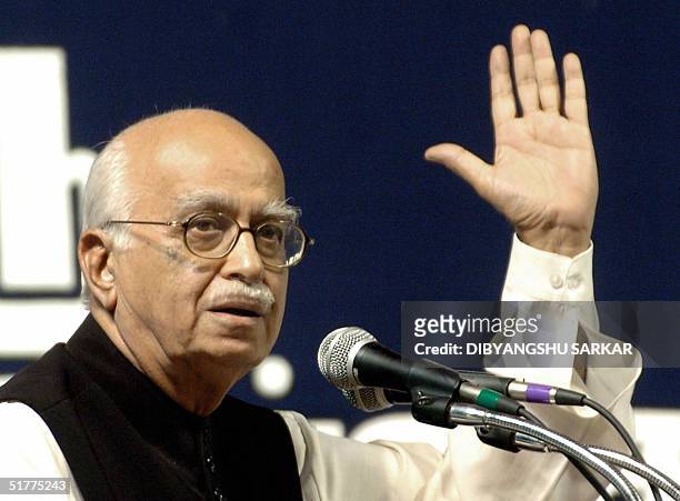 Former Indian deputy prime minister and President of the Hindu right-wing Bharatiya Janata Party Lal Krishna Advani addresses a rally, in Madras 22...