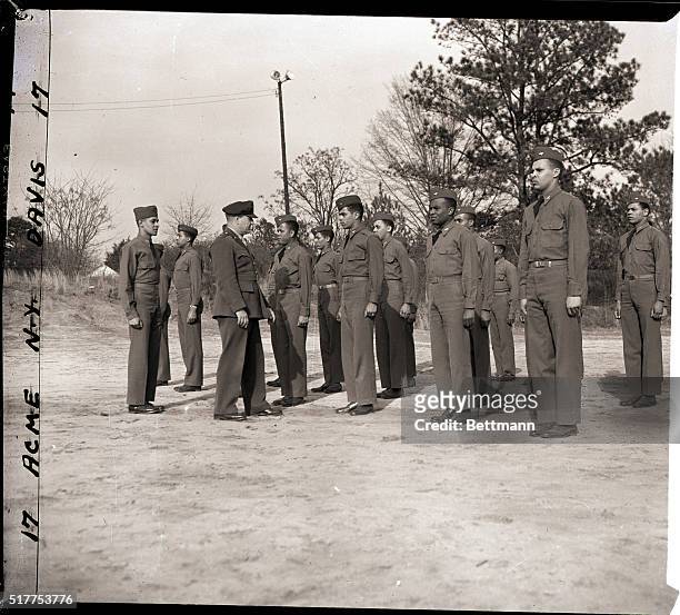 Tuskegee, AL- General of the Army Air Forces Southeast Training Center, inspects negro aviation cadets at the Flying Training Detachment at Tuskegee,...