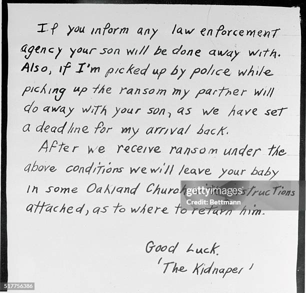 One Piece Ransom Note This is a photo of the ransom note sent to the parents of five day ...