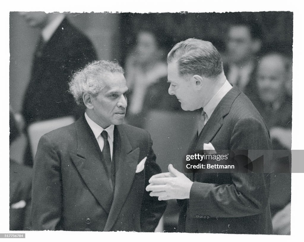 Henry Cabot Lodge Talking with V. V. Krishna Menon
