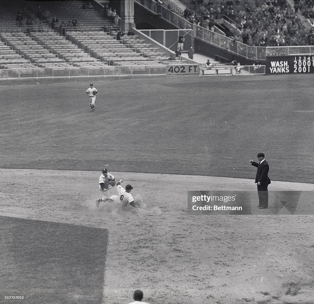 Mickey Mantle Sliding into Base
