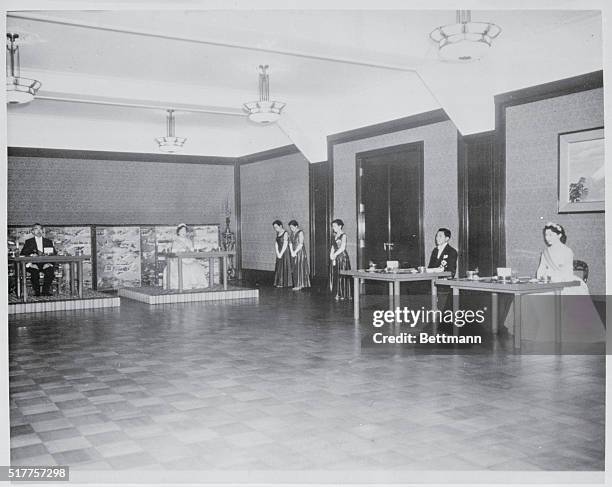 Meet after Marriage. Tokyo, Japan: Princess Michiko and her husband, Crown Prince Akihito meet with Emperor Hirohito and the Empress of Japan after...