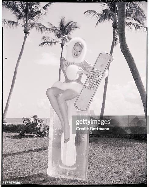 Miami Beach, Florida, USA. "Lotta Sparkle" Goodwill Ambassador for clicuot club, got away from her Newton, Massachusetts. Home just in time to escape...