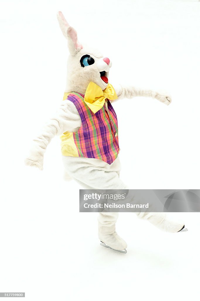 The Easter Bunny Skates On The Rink At Rockefeller Center