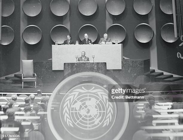 William V.S. Tubman, president of the Republic of Liberia, now visiting in the U.S., is shown as he addressed a plenary session of the United Nations...