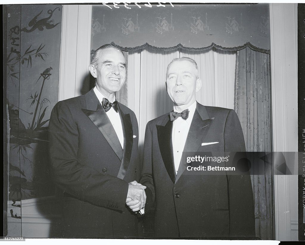 Averill Harriman Shaking Hands With Irving Ives