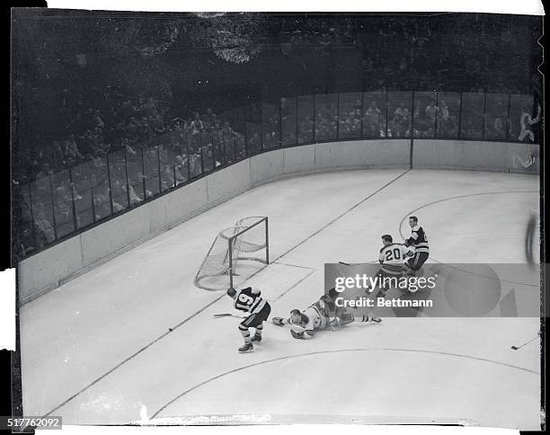 Vain try for the Bruins. New York, New York: Doug Mohns of the Boston Bruins makes an unsuccessful try for a goal in the second period of tonight's...
