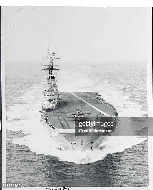 Britain's newest carrier. London, Eng.: Here's one of the first official pictures of H.M.S. Bulwark, the latest aircraft carrier to join the Royal...