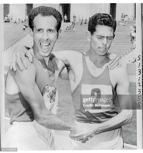 This three-picture sequence shows the action in Saturday's special race at Los Angeles Coliseum in which Jim Bailey of Australia outraced...