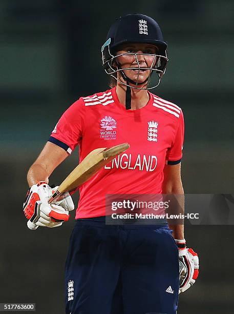 Charlotte Edwards, Captain of England celebrates her half century during the Women's ICC World Twenty20 India 2016 match between England and Pakistan...