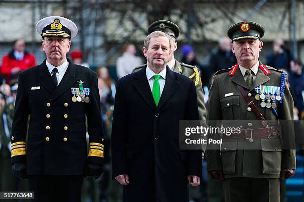 Acting Taoiseach Enda Kenny at the Easter Sunday Commemoration Ceremony and Parade from OConnell Street on March 27, 2016 in Dublin, Ireland. Today...