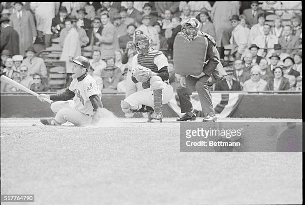 Detroit: Cleveland's Jimmy Piersall has a few words for Tiger pitcher, Jim Bunning, as he was nearly beaned by a high ball in the 2nd inning of...