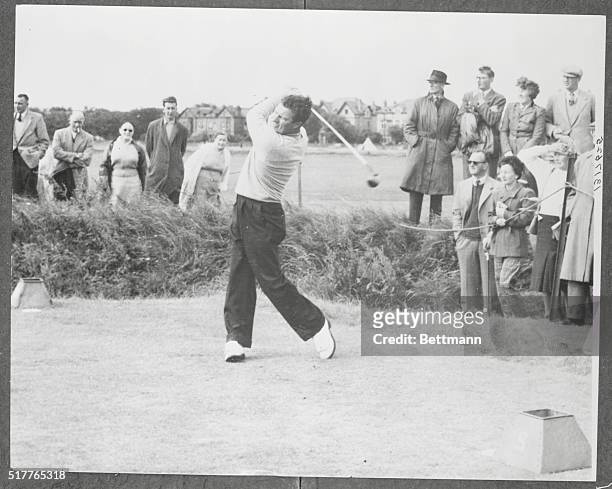 Thomson Taken the Open Golf Championship at Hoylake. Holylake, Cheshire: The British Open Golf champion, Peter Thomson, in action at Hoylake during...
