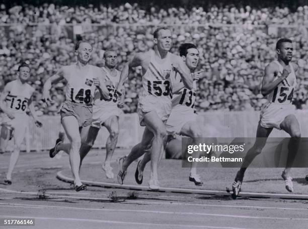 Metres Final. Melbourne: Athletes round the final bend during the final of the 800 metres today. Winner was Tom Courtney of the United States , with...