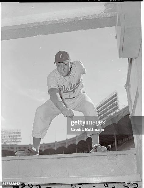 Dodgers' Opening Power at the Stadium. New York, New York: The Brooklyn Dodgers took to the field today but only for practice as they invaded the...