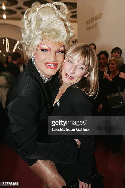 Olivia Jones and Kim Fisher attend the "Artists Against AIDS Gala" at the Theater des Westens November 22, 2004 in Berlin, Germany.