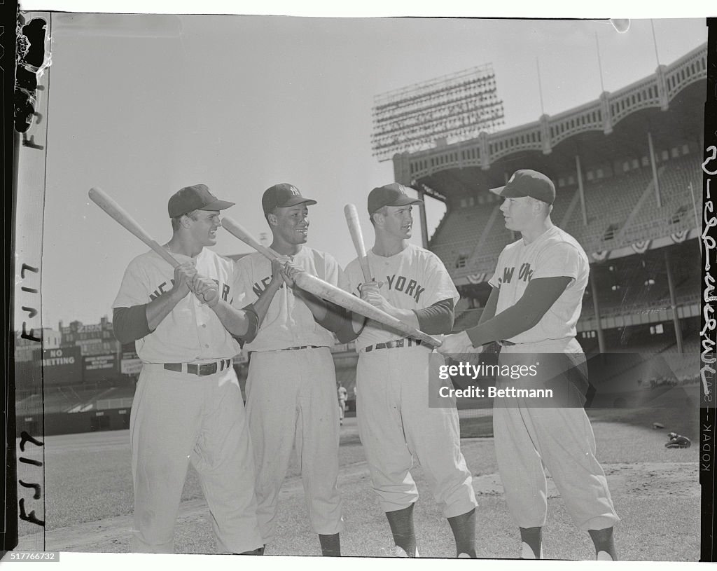 Mickey Mantle Giving Advice to Baseball Players and Swinging Bat