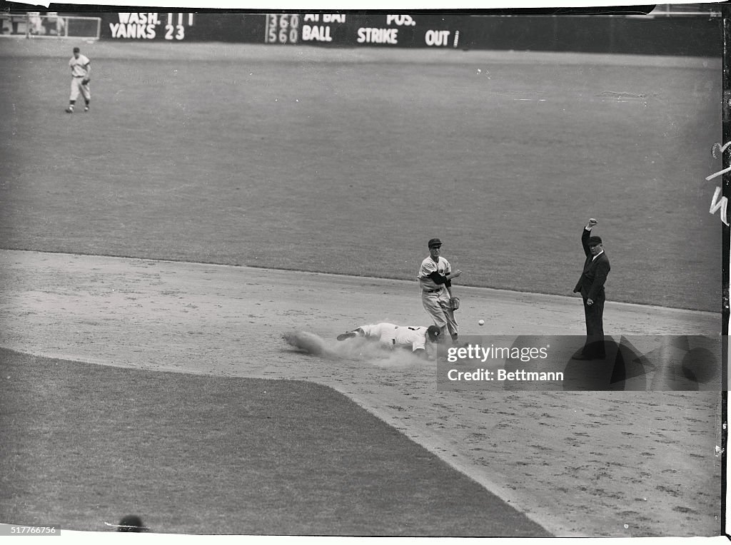 Mickey Mantle Sliding into Second Base