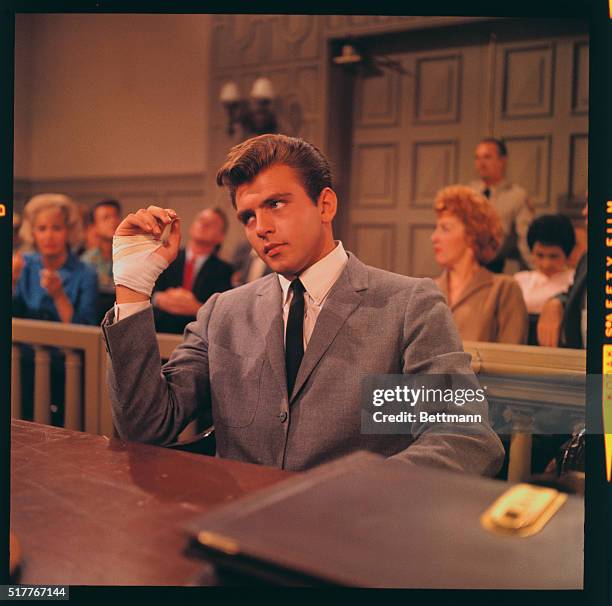 Hollywood, California: Actor Fabian as he played in ABC TVs Bus Stop, as a psychopathic killer, he is seen here in a courtroom scene.