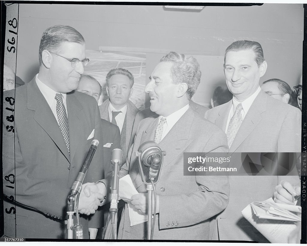 Abba Eban Greeting Moshe Sharett on Arrival