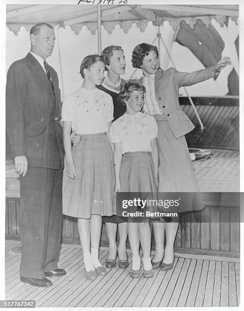 London, England: Royal Family Sails For Home. The Danish Royal family is shown aboard the royal yacht, Danneborg, in the Thames River, as they...