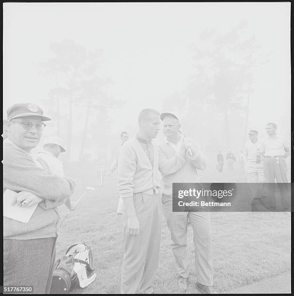 Pebble Beach, California: Jack W. Nicklaus Columbus, Ohio, seems to be listening intently to H. Dudley Wysong, Jr. McKinny Tex., here September 15th...