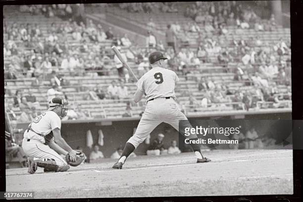 Roger Maris at bat as Yankees play Orioles at Memorial Stadium.