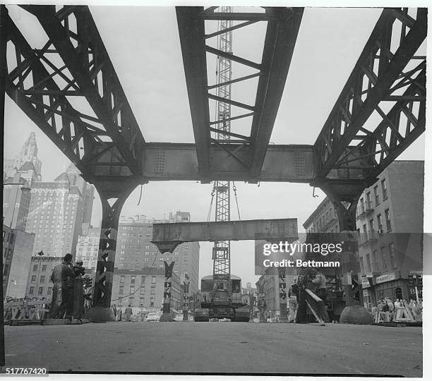 Dismantling New York's Third Avenue "EL"1955 | Location: New Manhattan, York, New York, USA.