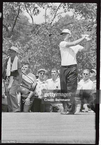 The driving form which helped jacky Cupit win the 59th Western Open golf Championship can be seen here as he follows through on drive at 3rd tee in...