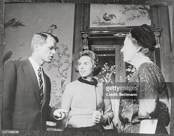 United States Attorney General Robert Kennedy and his wife, Ethel, , chat here with Queen Juliana of the Netherlands at the Hague. The Kennedys flew...