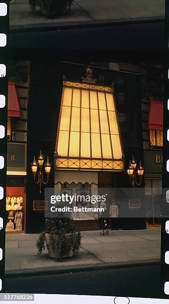 House of Revlon. Street Level. Facade: Pyramidal treatment of Tiffany Glass, projecting 18 inches over the sidewalk and sloping to third story, gives...