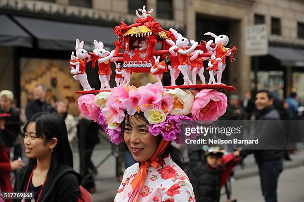 People in costume attend the 2016 New York City Easter Parade on March 27, 2016 in New York City.