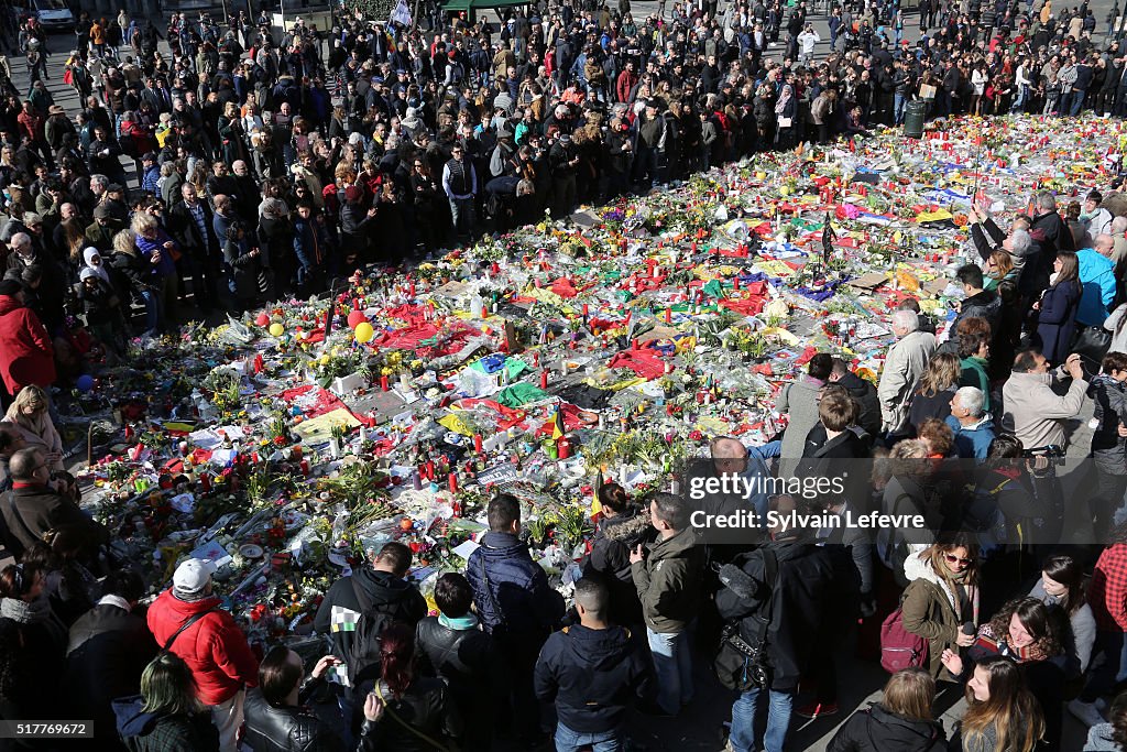 Cancelled March Fails To Deter Gathering At Place de La Bourse In Brussels