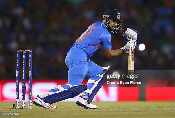 Virat Kohli of India bats during the ICC WT20 India Group 2 match between India and Australia at I.S. Bindra Stadium on March 27, 2016 in Mohali,...