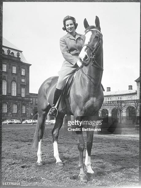 Royal Interest. Copenhagen, Denmark: Sitting high in the saddle, Princess Benedikte poses for an official photo released for her 18th birthday, April...
