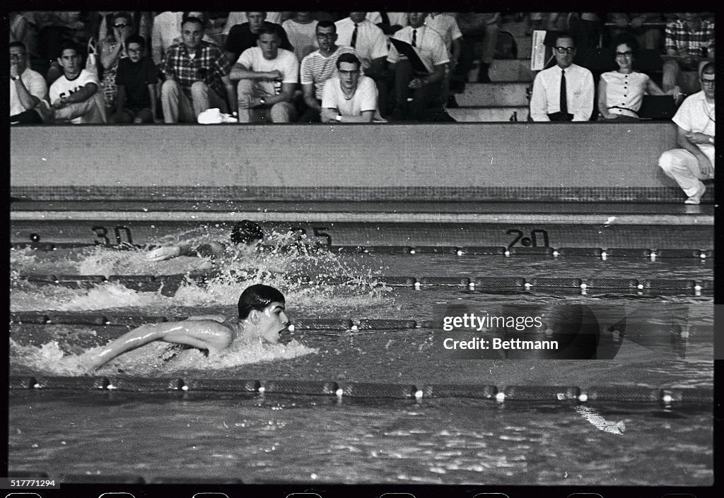 Young Mark Spitz Swimming in Race