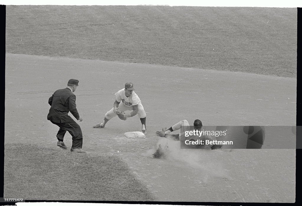 Willie Mays and Cookie Rojas in Second Base Action