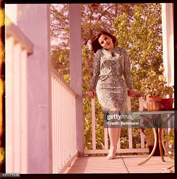 Television celebrity Barbara Parkins who plays Betty Anderson Cord on the 20th Century Fox show Peyton Place poses for the camera.