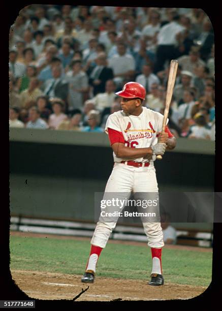 St. Louis Cardinal infielder Orlando Cepeda bats in a game against the Chicago Cubs.