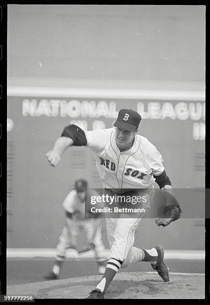 Fenway Park: Jim Lonborg of the Boston Red Sox pitching against the St. Louis Cardinals in second game of the World Series.