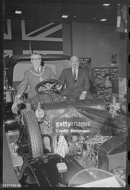 Dallas, Texas: The Lord Provost of Edinburgh, Scotland, Herbert Brechin, and Neiman Marcus specialty store president, Stanley Marcus, , sit in a 1911...