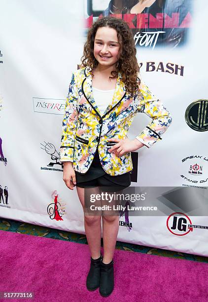 Rebecca Bloom arrives at Mahkenna's Video Release/Anti Bullying Tour at Busby's East on March 26, 2016 in Los Angeles, California.