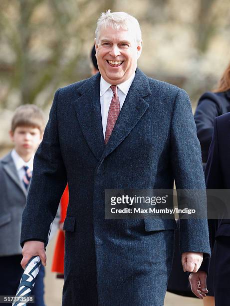 Prince Andrew, Duke of York attends the traditional Easter Sunday church service at St George's Chapel, Windsor Castle on March 27, 2016 in Windsor,...